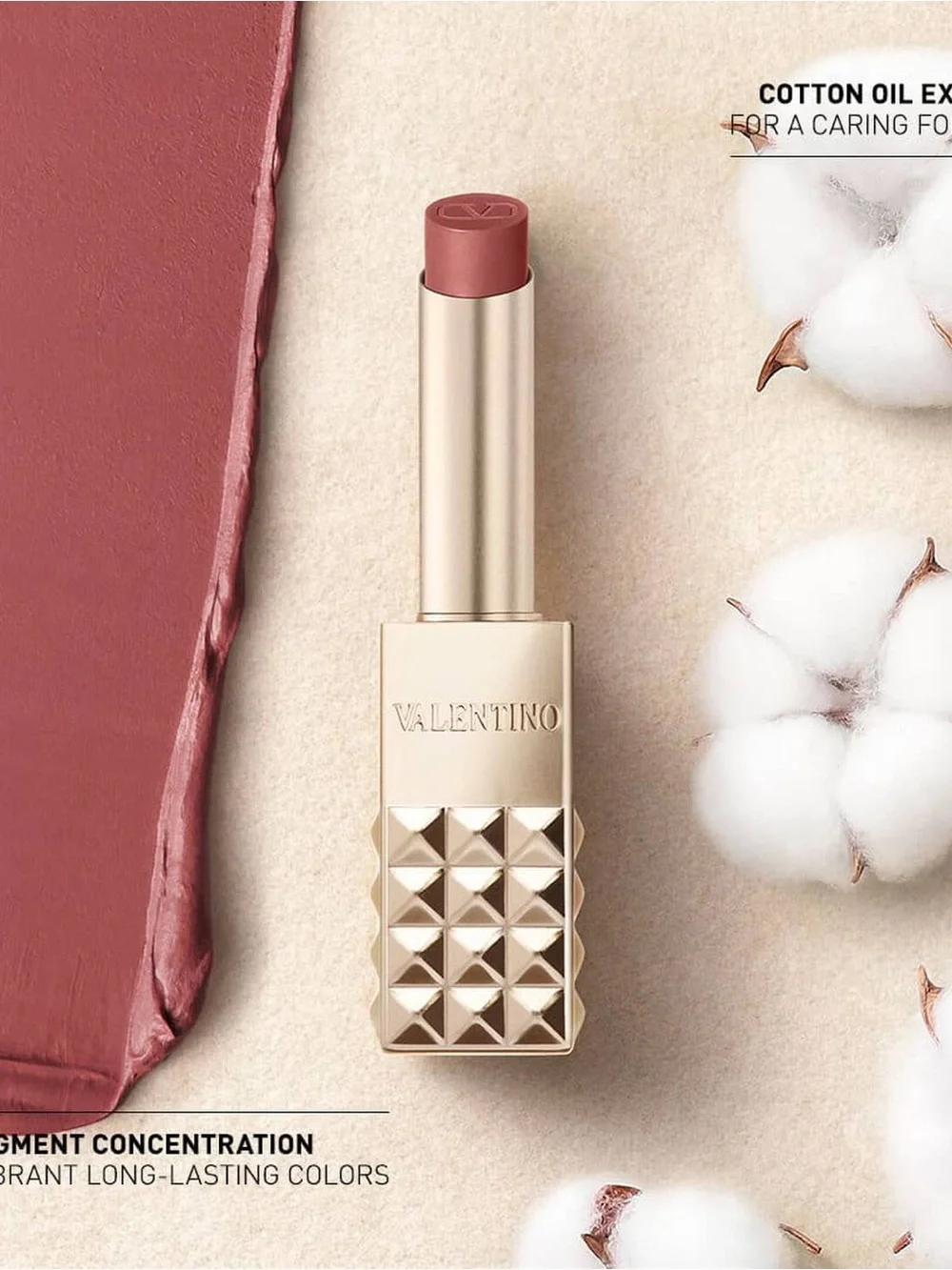 Valentino Matte Lipstick in Rose Nude with Studded Gold Case
